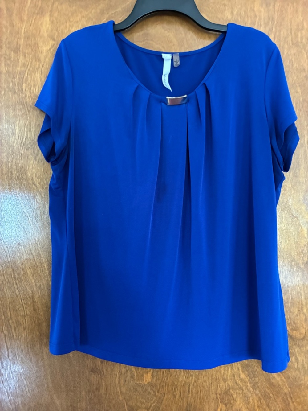 NY Collection Pleated Short-Sleeve Blouse with Neck Accent - Royal Blue